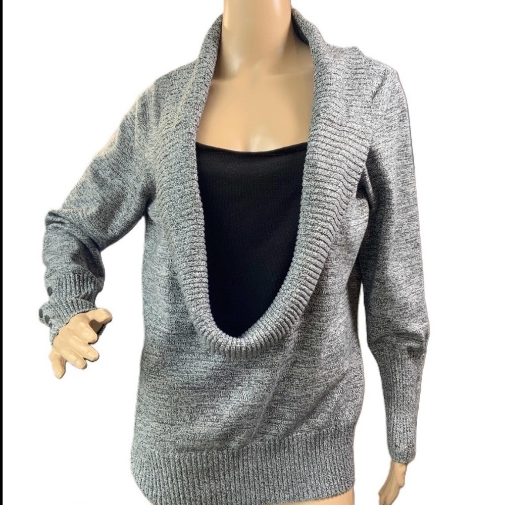 Dressbarn Gray Long Sleeve Knitted Cowl Neck Layered Sweater XL Preppy Academia